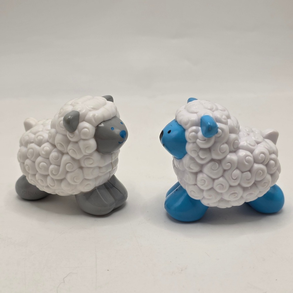 Fisher-Price Little People Sheep Figures Farm Animal Blue Grey Lamb Toy Set 2pc